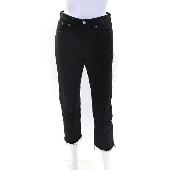 Levi's Denim - Levis Womens Cotton Five Pocket Button Fly Mid-Rise Tapered Jeans Black Size 25